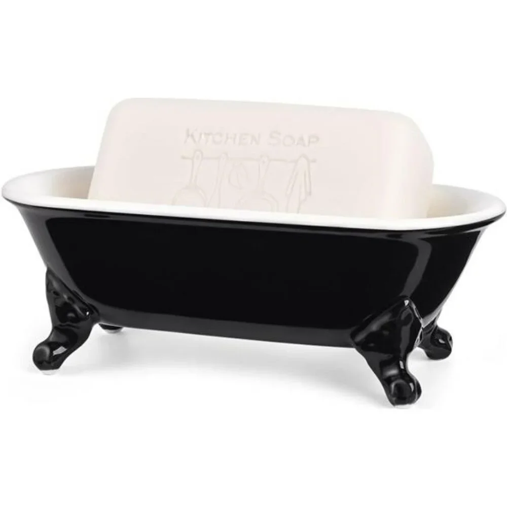 Ceramic Clawfoot Bathtub Soap Dish Tray Bathroom Kitchen Sponge Holder